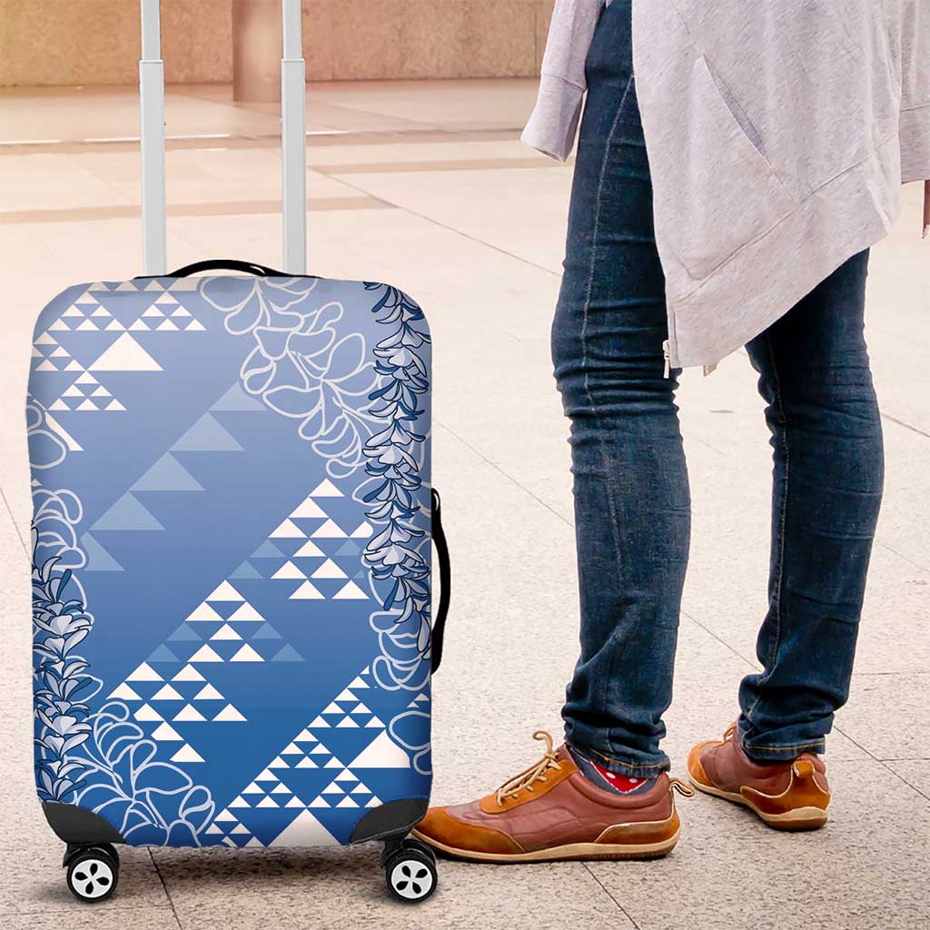 Hawaii Royal Blue Kapa Luggage Cover Vintage 'Ohe Kāpala Motifs Mix Plumeria Leis LT7 Royal Blue - Polynesian Pride