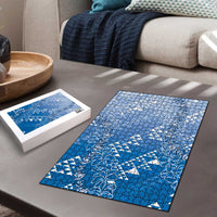 Hawaii Royal Blue Kapa Puzzle Vintage 'Ohe Kāpala Motifs Mix Plumeria Leis