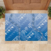 Hawaii Royal Blue Kapa Rubber Doormat Vintage 'Ohe Kāpala Motifs Mix Plumeria Leis