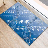 Hawaii Royal Blue Kapa Rubber Doormat Vintage 'Ohe Kāpala Motifs Mix Plumeria Leis