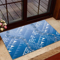 Hawaii Royal Blue Kapa Rubber Doormat Vintage 'Ohe Kāpala Motifs Mix Plumeria Leis