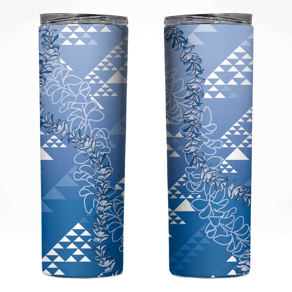 Hawaii Royal Blue Kapa Skinny Tumbler Vintage 'Ohe Kāpala Motifs Mix Plumeria Leis