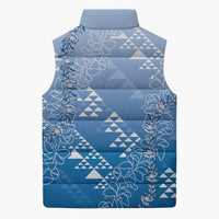 Hawaii Royal Blue Kapa Sleeveless Puffer Jacket Vintage 'Ohe Kāpala Motifs Mix Plumeria Leis