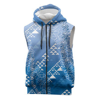 Hawaii Royal Blue Kapa Sleeveless Zip Hoodie Vintage 'Ohe Kāpala Motifs Mix Plumeria Leis LT7 Royal Blue - Polynesian Pride