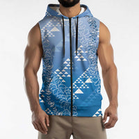 Hawaii Royal Blue Kapa Sleeveless Zip Hoodie Vintage 'Ohe Kāpala Motifs Mix Plumeria Leis LT7 - Polynesian Pride