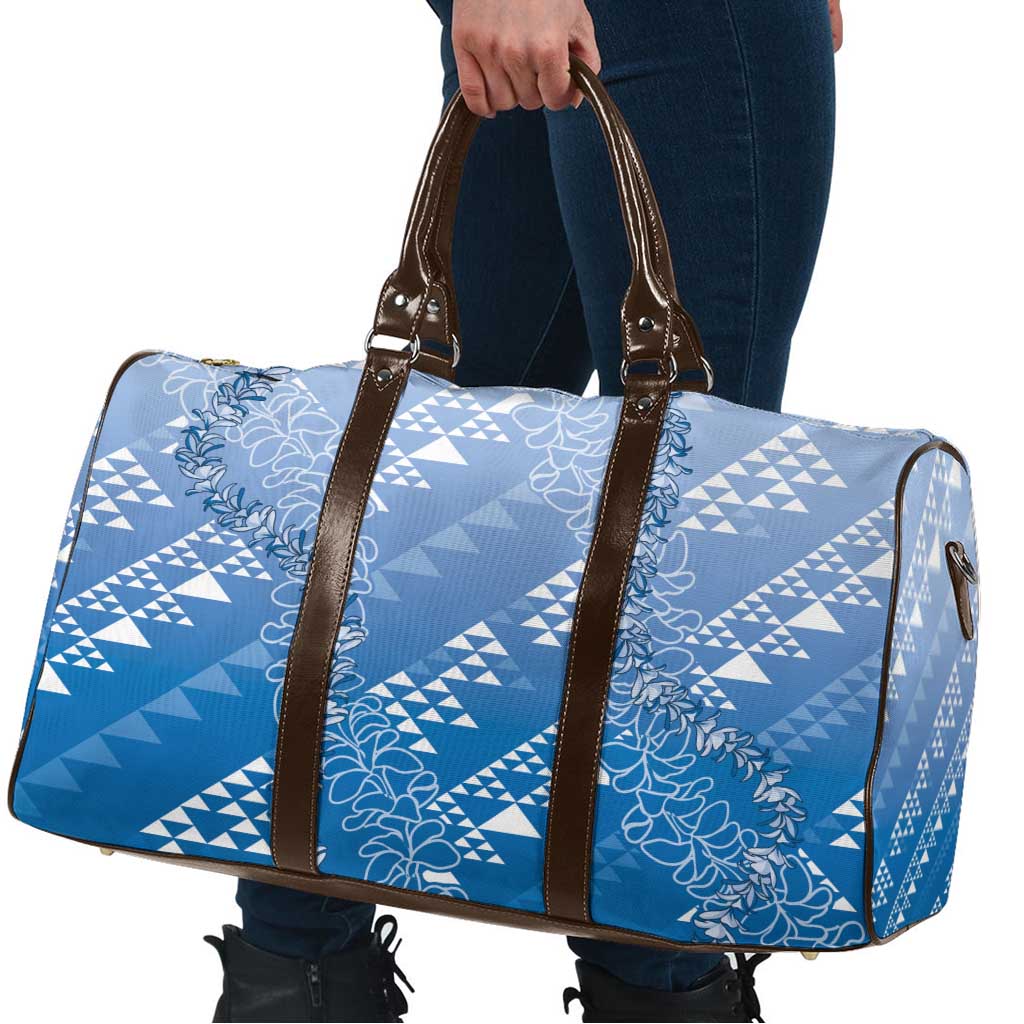 Hawaii Royal Blue Kapa Travel Bag Vintage 'Ohe Kāpala Motifs Mix Plumeria Leis