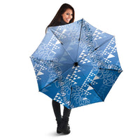 Hawaii Royal Blue Kapa Umbrella Vintage 'Ohe Kāpala Motifs Mix Plumeria Leis