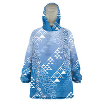 Hawaii Royal Blue Kapa Wearable Blanket Hoodie Vintage 'Ohe Kāpala Motifs Mix Plumeria Leis LT7 One Size Royal Blue - Polynesian Pride