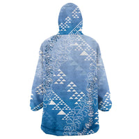 Hawaii Royal Blue Kapa Wearable Blanket Hoodie Vintage 'Ohe Kāpala Motifs Mix Plumeria Leis LT7 - Polynesian Pride