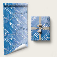 Hawaii Kapa Vintage Motifs Mix Plumeria Leis Wrapping Paper Royal Blue