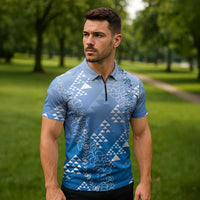 Hawaii Royal Blue Kapa Zipper Polo Shirt Vintage 'Ohe Kāpala Motifs Mix Plumeria Leis LT7 - Polynesian Pride