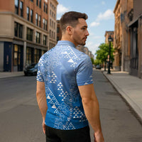 Hawaii Royal Blue Kapa Zipper Polo Shirt Vintage 'Ohe Kāpala Motifs Mix Plumeria Leis LT7 - Polynesian Pride