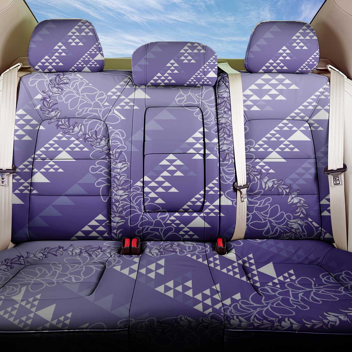 Hawaii Lavender Kapa Back Car Seat Cover Vintage 'Ohe Kāpala Motifs Mix Plumeria Leis LT7 One Size Lavender - Polynesian Pride