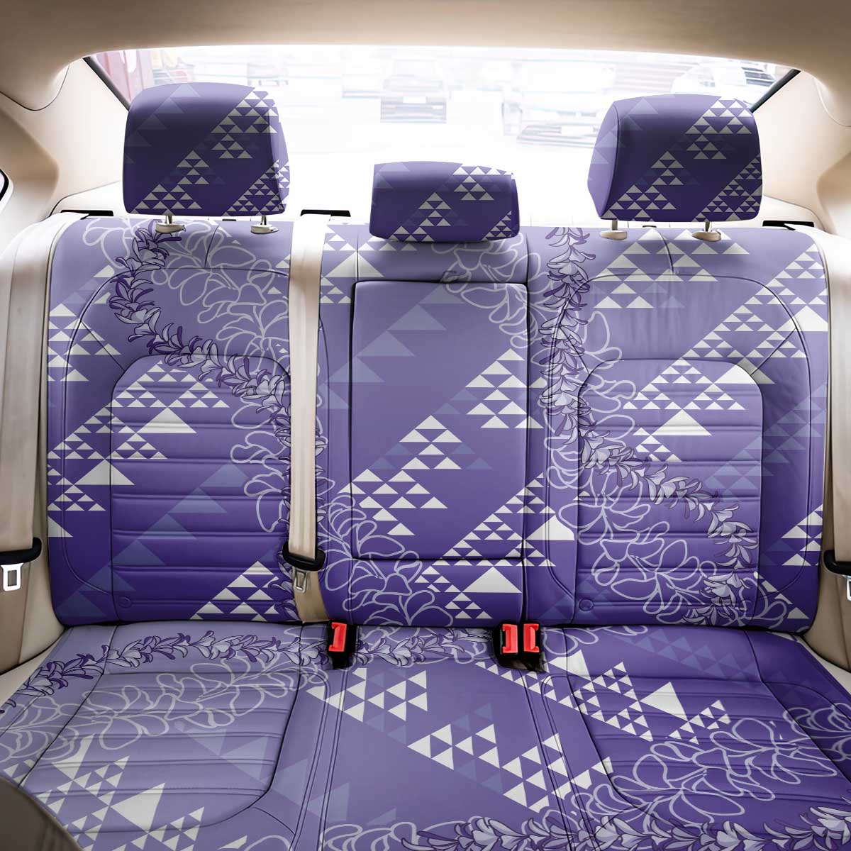 Hawaii Lavender Kapa Back Car Seat Cover Vintage 'Ohe Kāpala Motifs Mix Plumeria Leis LT7 - Polynesian Pride