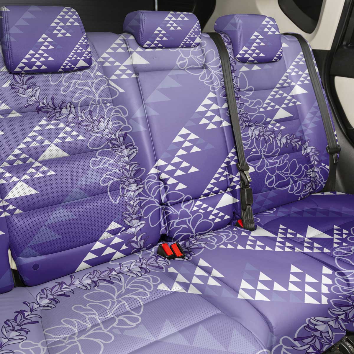 Hawaii Lavender Kapa Back Car Seat Cover Vintage 'Ohe Kāpala Motifs Mix Plumeria Leis LT7 - Polynesian Pride