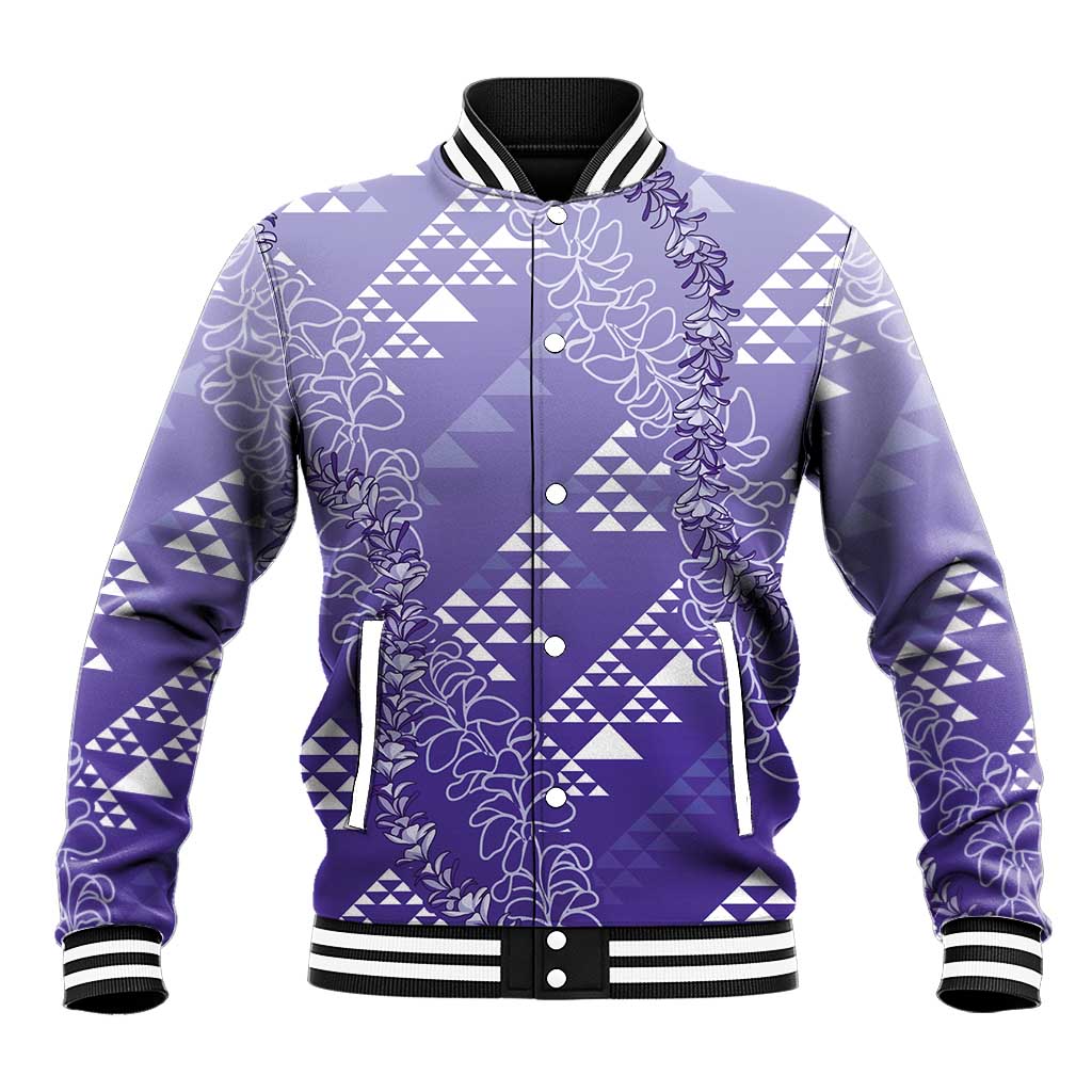 Hawaii Lavender Kapa Baseball Jacket Vintage 'Ohe Kāpala Motifs Mix Plumeria Leis
