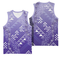 Hawaii Lavender Kapa Basketball Jersey Vintage 'Ohe Kāpala Motifs Mix Plumeria Leis