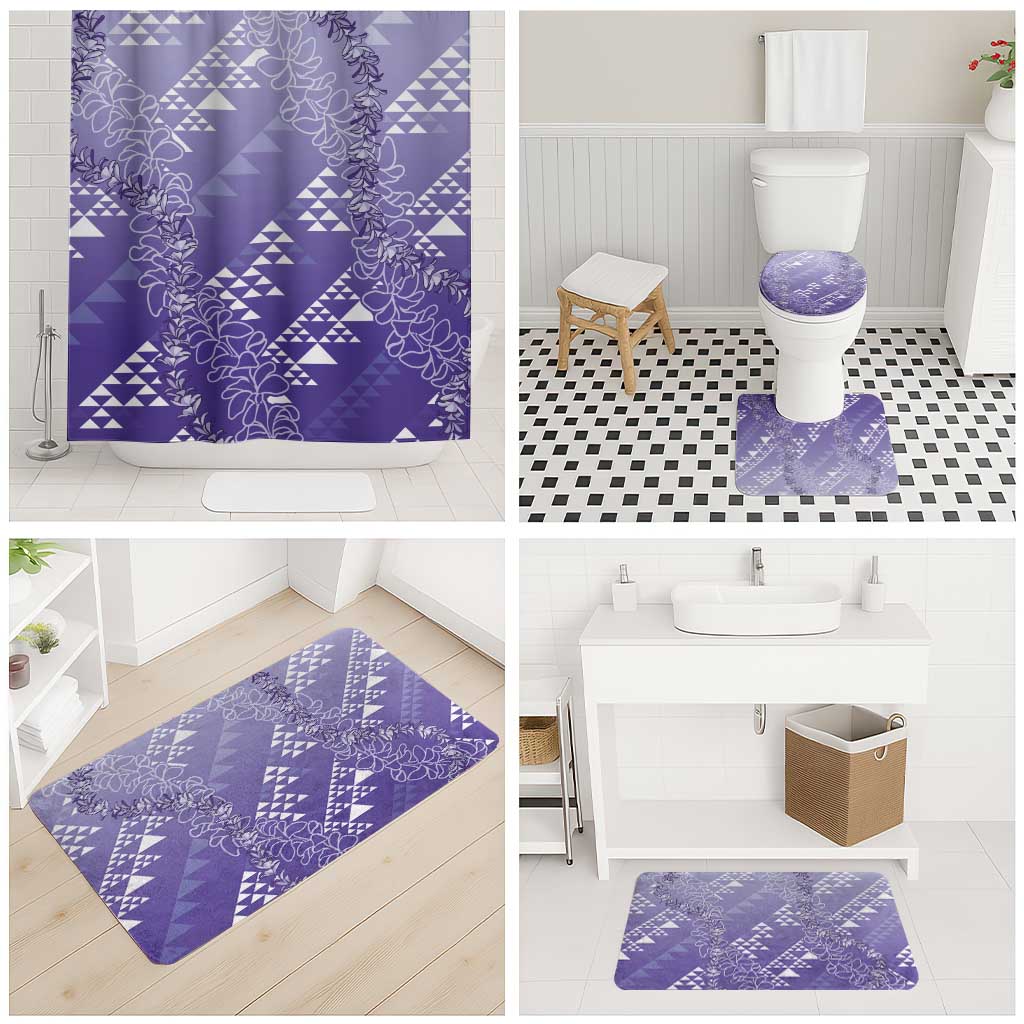 Hawaii Lavender Kapa Bathroom Set Vintage 'Ohe Kāpala Motifs Mix Plumeria Leis