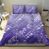 Hawaii Lavender Kapa Bedding Set Vintage 'Ohe Kāpala Motifs Mix Plumeria Leis