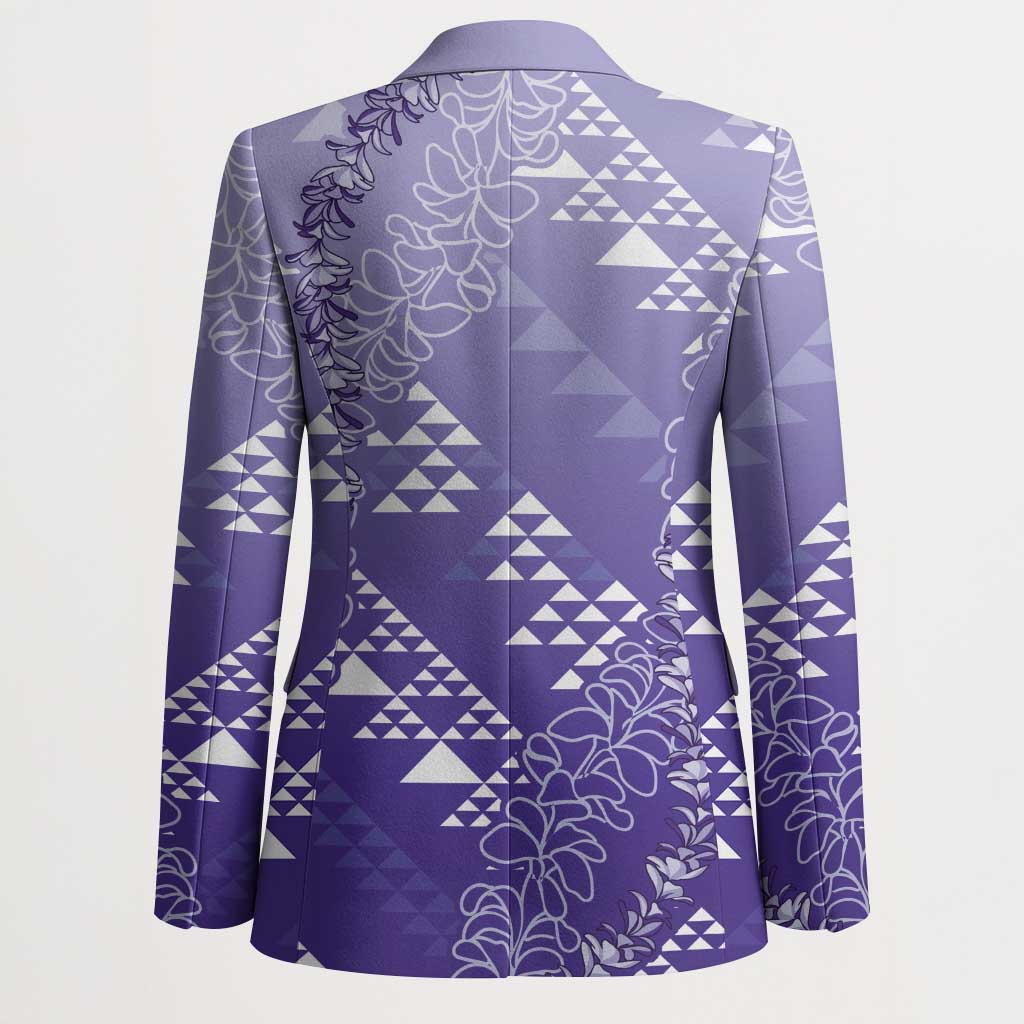 Hawaii Lavender Kapa Blazer Vintage 'Ohe Kāpala Motifs Mix Plumeria Leis