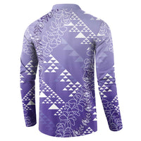 Hawaii Lavender Kapa Button Sweatshirt Vintage 'Ohe Kāpala Motifs Mix Plumeria Leis