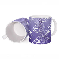 Hawaii Lavender Kapa Ceramic Mug Vintage 'Ohe Kāpala Motifs Mix Plumeria Leis