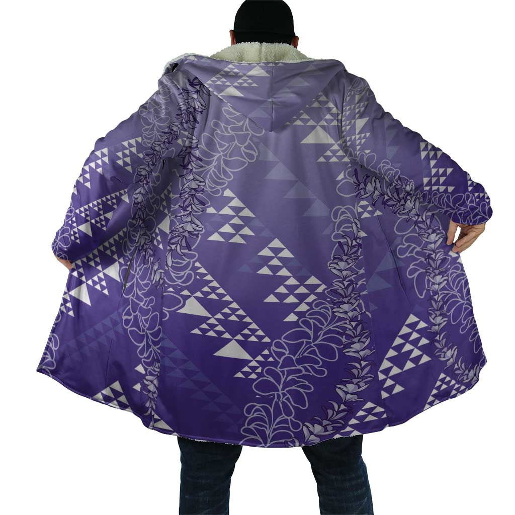 Hawaii Lavender Kapa Cloak Vintage 'Ohe Kāpala Motifs Mix Plumeria Leis