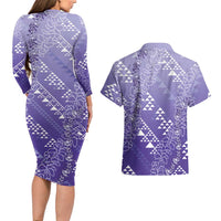 Hawaii Lavender Kapa Couples Matching Long Sleeve Bodycon Dress and Hawaiian Shirt Vintage 'Ohe Kāpala Motifs Mix Plumeria Leis LT7 - Polynesian Pride