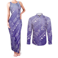 Hawaii Lavender Kapa Couples Matching Tank Maxi Dress and Long Sleeve Button Shirt Vintage 'Ohe Kāpala Motifs Mix Plumeria Leis LT7 Lavender - Polynesian Pride
