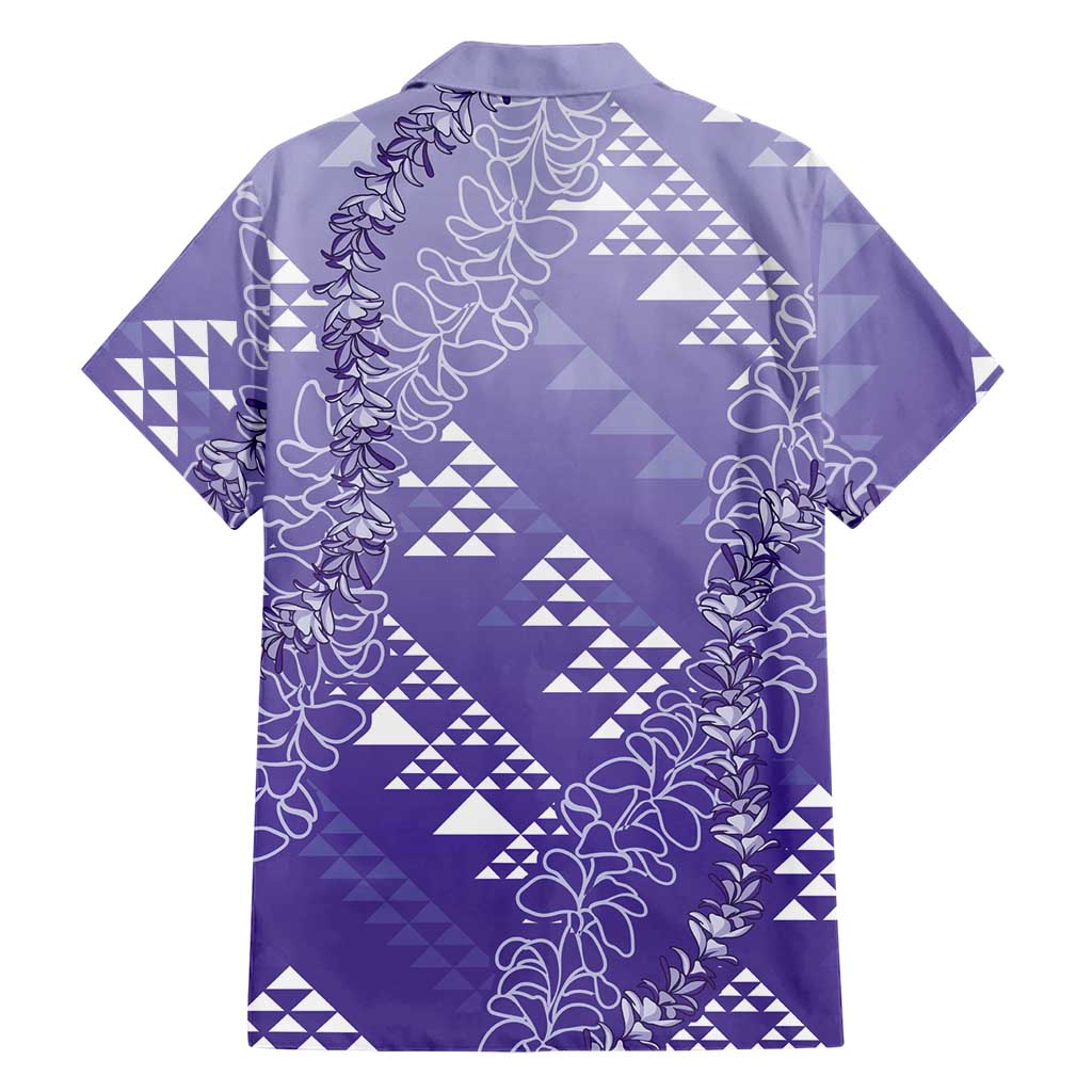 Hawaii Lavender Kapa Family Matching Off The Shoulder Long Sleeve Dress and Hawaiian Shirt Vintage 'Ohe Kāpala Motifs Mix Plumeria Leis LT7 - Polynesian Pride
