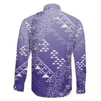 Hawaii Lavender Kapa Family Matching Off Shoulder Short Dress and Hawaiian Shirt Vintage 'Ohe Kāpala Motifs Mix Plumeria Leis LT7 - Polynesian Pride