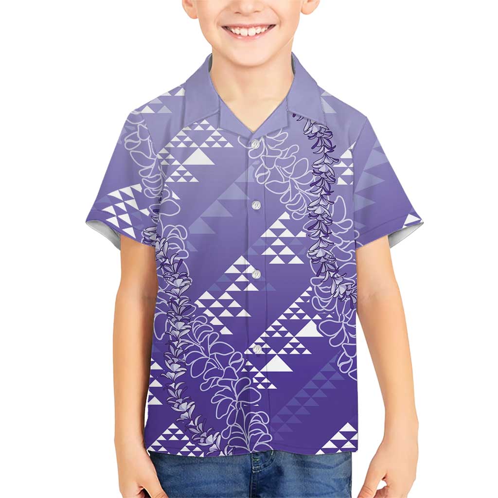 Hawaii Lavender Kapa Family Matching Off Shoulder Short Dress and Hawaiian Shirt Vintage 'Ohe Kāpala Motifs Mix Plumeria Leis LT7 Son's Shirt Lavender - Polynesian Pride