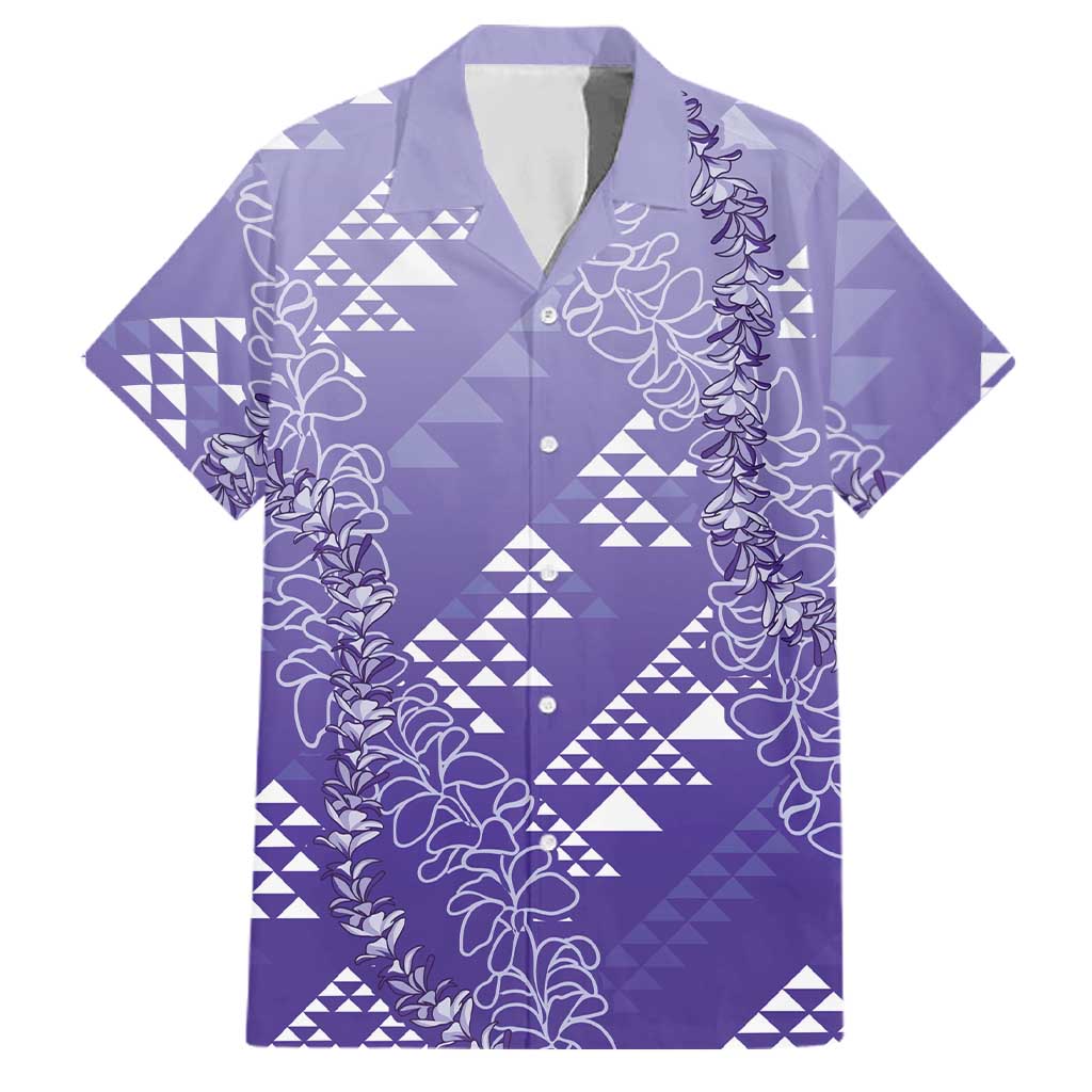 Hawaii Lavender Kapa Family Matching Puletasi and Hawaiian Shirt Vintage 'Ohe Kāpala Motifs Mix Plumeria Leis LT7 Dad's Shirt - Short Sleeve Lavender - Polynesian Pride