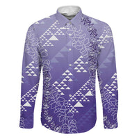 Hawaii Lavender Kapa Family Matching Puletasi and Hawaiian Shirt Vintage 'Ohe Kāpala Motifs Mix Plumeria Leis LT7 Dad's Shirt - Long Sleeve Lavender - Polynesian Pride