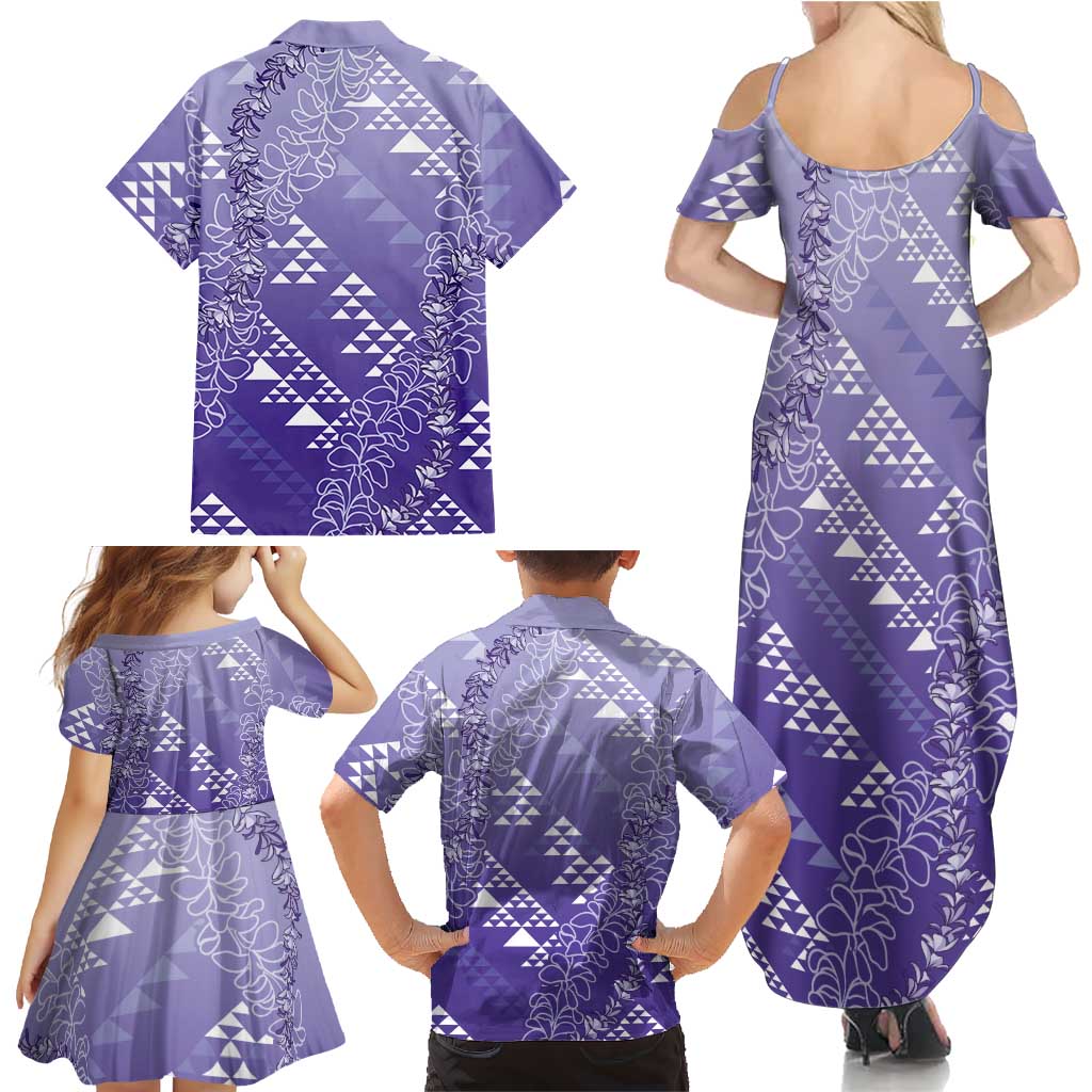 Hawaii Lavender Kapa Family Matching Summer Maxi Dress and Hawaiian Shirt Vintage 'Ohe Kāpala Motifs Mix Plumeria Leis LT7 - Polynesian Pride