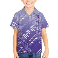 Hawaii Lavender Kapa Family Matching Summer Maxi Dress and Hawaiian Shirt Vintage 'Ohe Kāpala Motifs Mix Plumeria Leis LT7 Son's Shirt Lavender - Polynesian Pride