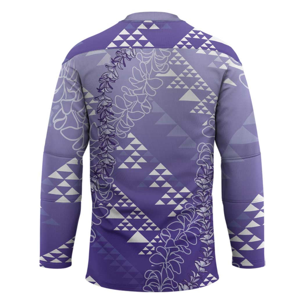 Hawaii Lavender Kapa Hockey Jersey Vintage 'Ohe Kāpala Motifs Mix Plumeria Leis