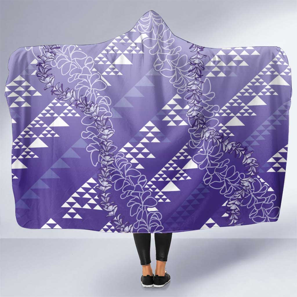 Hawaii Lavender Kapa Hooded Blanket Vintage 'Ohe Kāpala Motifs Mix Plumeria Leis