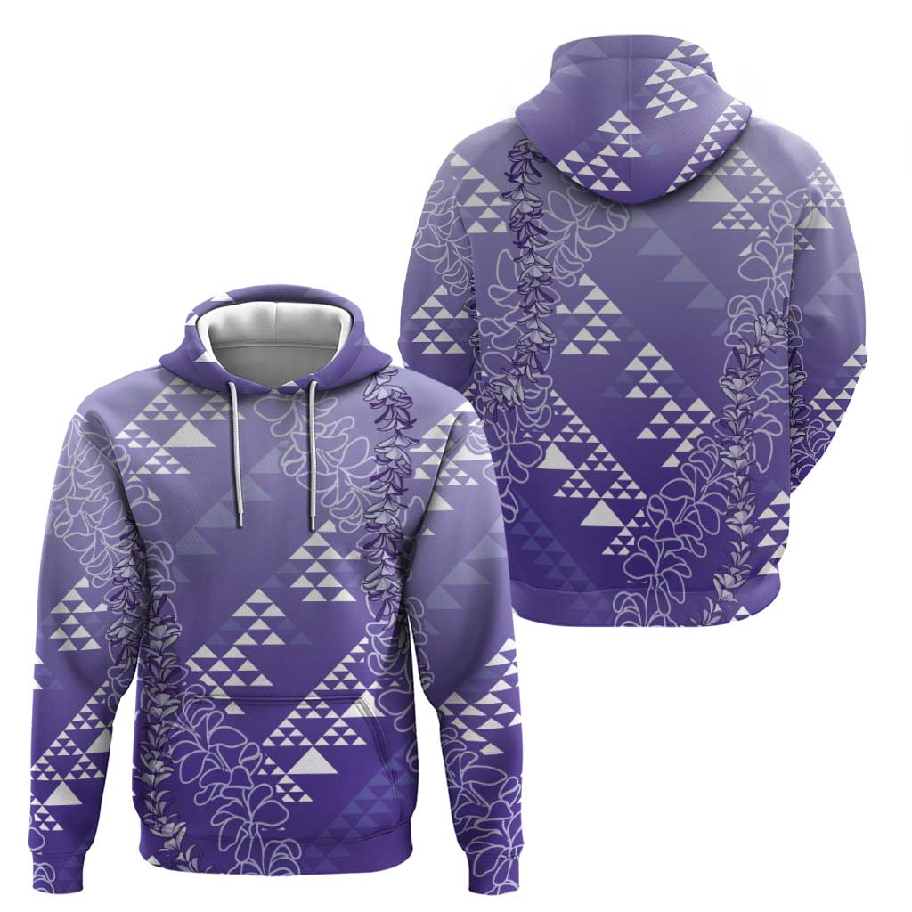 Hawaii Lavender Kapa Hoodie Vintage 'Ohe Kāpala Motifs Mix Plumeria Leis