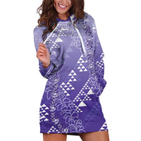 Hawaii Lavender Kapa Hoodie Dress Vintage 'Ohe Kāpala Motifs Mix Plumeria Leis LT7 Lavender - Polynesian Pride