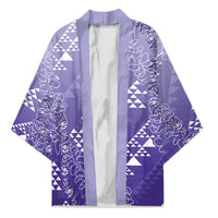 Hawaii Lavender Kapa Kimono Vintage 'Ohe Kāpala Motifs Mix Plumeria Leis
