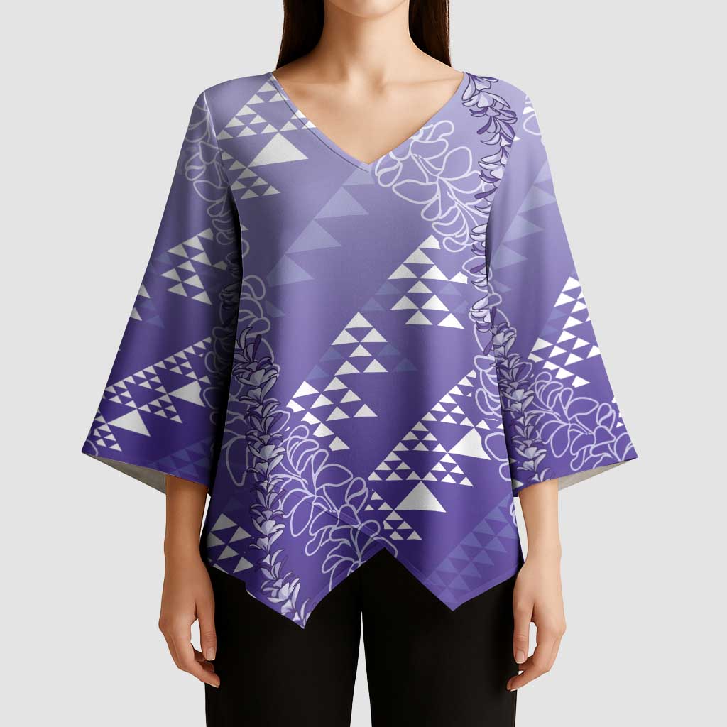 Hawaii Lavender Kapa Kimono Sleeve Blouse Vintage 'Ohe Kāpala Motifs Mix Plumeria Leis