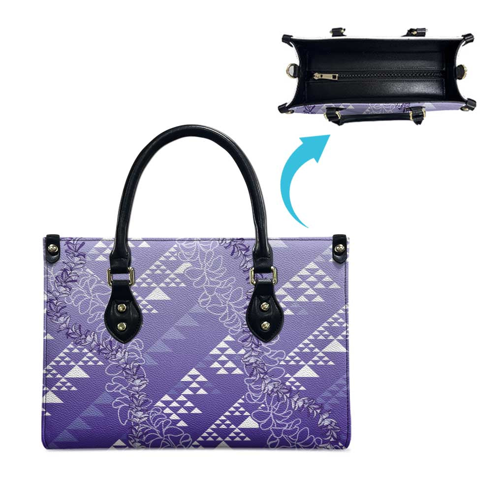 Hawaii Lavender Kapa Leather Bag Vintage 'Ohe Kāpala Motifs Mix Plumeria Leis