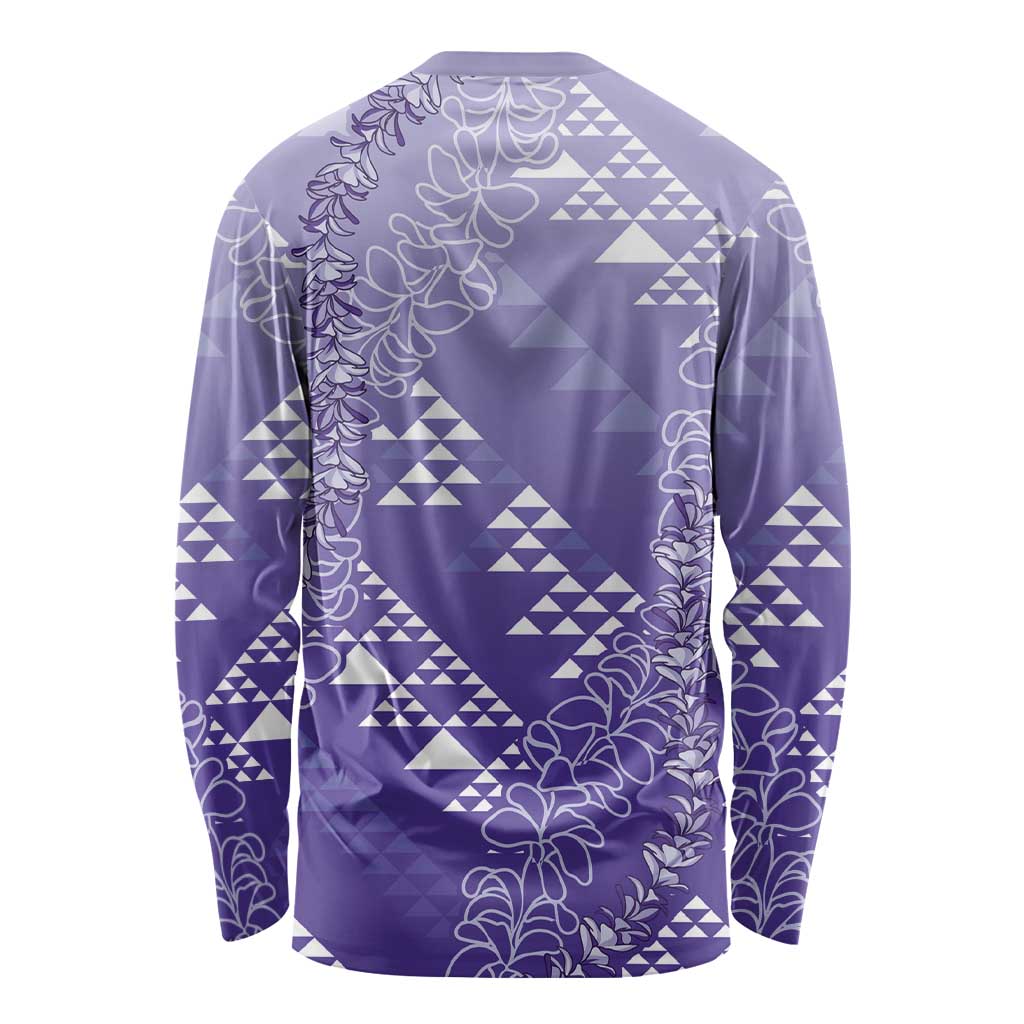Hawaii Lavender Kapa Long Sleeve Shirt Vintage 'Ohe Kāpala Motifs Mix Plumeria Leis