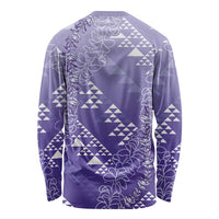 Hawaii Lavender Kapa Long Sleeve Shirt Vintage 'Ohe Kāpala Motifs Mix Plumeria Leis