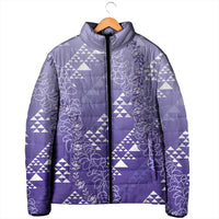 Hawaii Lavender Kapa Padded Jacket Vintage 'Ohe Kāpala Motifs Mix Plumeria Leis