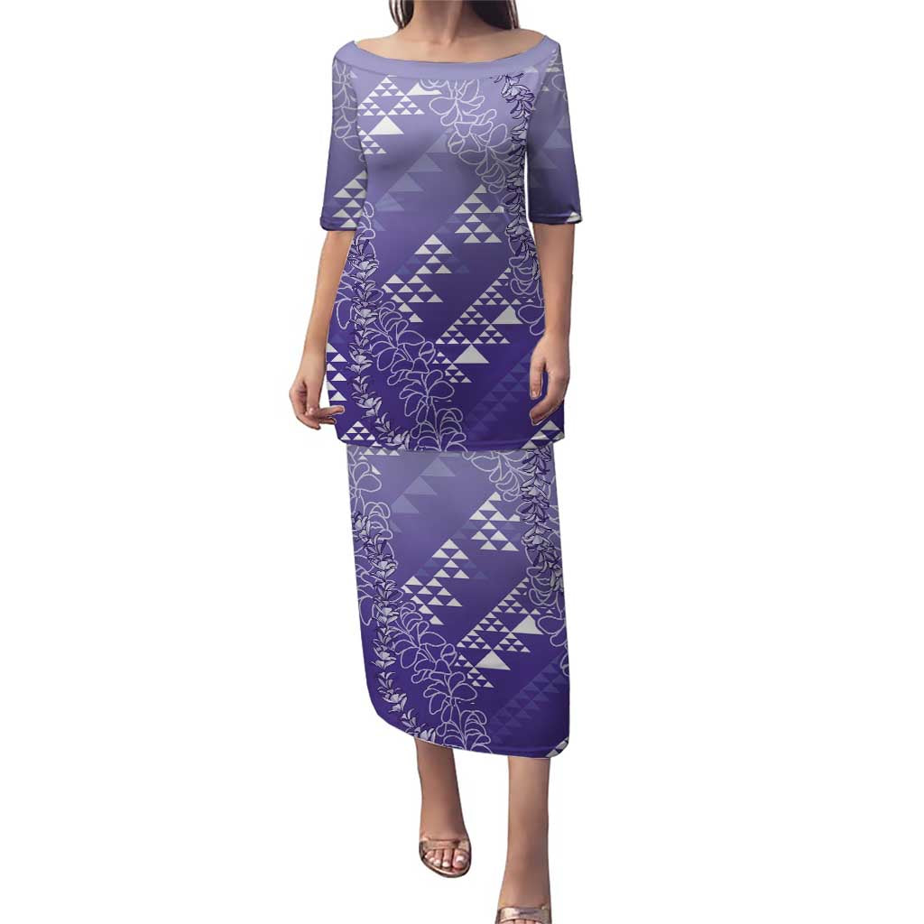 Hawaii Lavender Kapa Puletasi Vintage 'Ohe Kāpala Motifs Mix Plumeria Leis