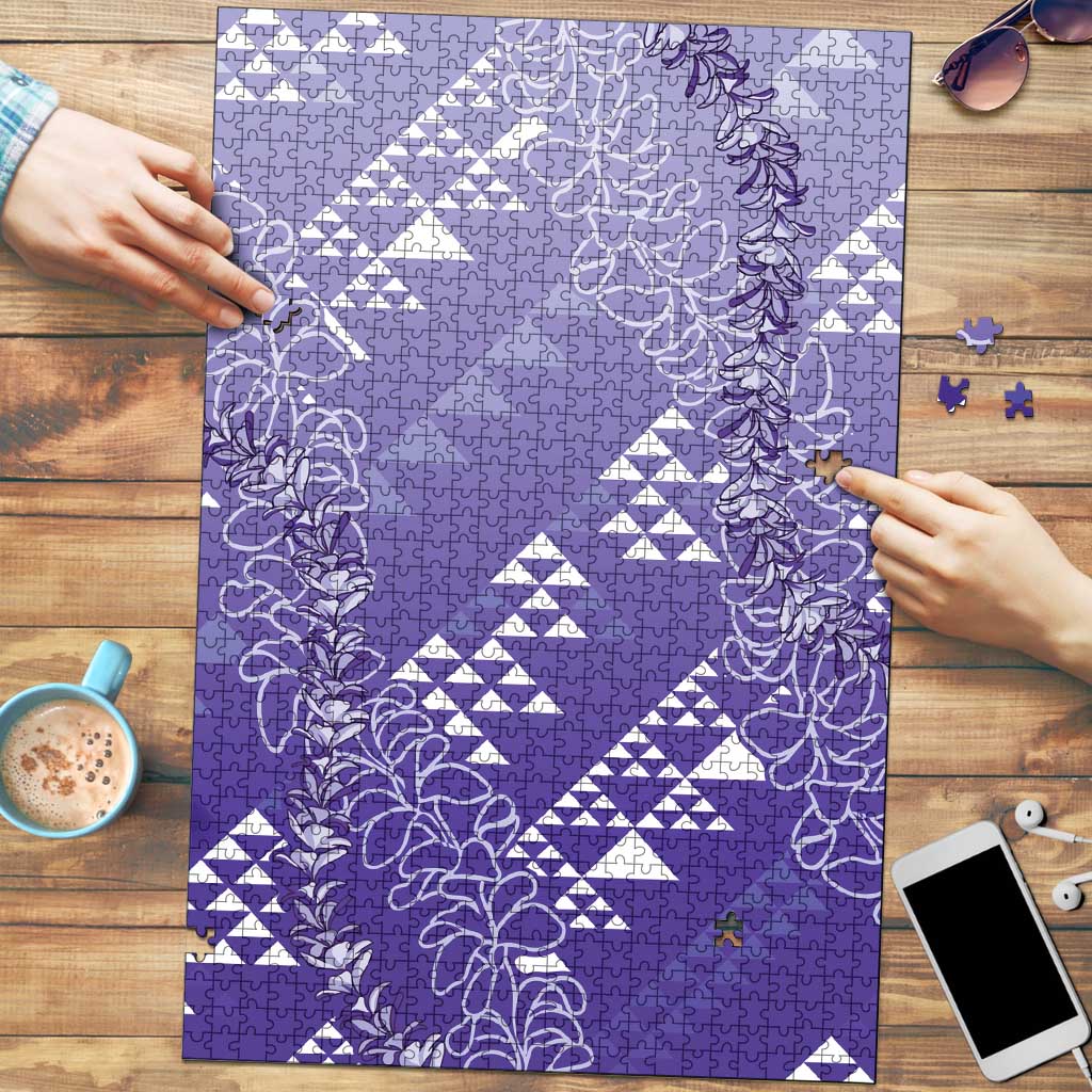 Hawaii Lavender Kapa Puzzle Vintage 'Ohe Kāpala Motifs Mix Plumeria Leis