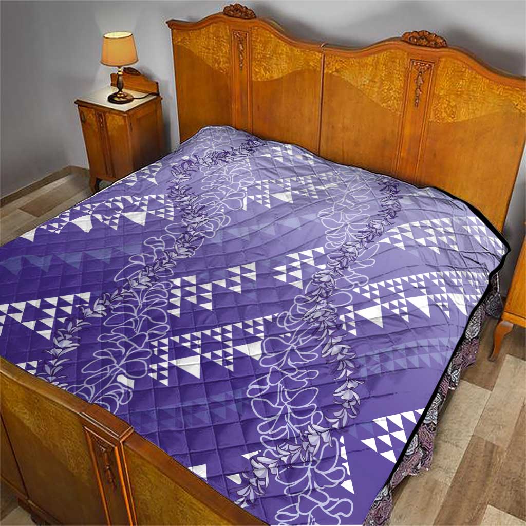 Hawaii Lavender Kapa Quilt Vintage 'Ohe Kāpala Motifs Mix Plumeria Leis