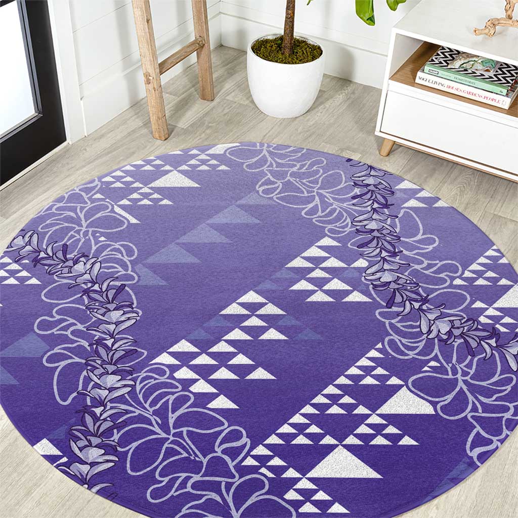 Hawaii Lavender Kapa Round Carpet Vintage 'Ohe Kāpala Motifs Mix Plumeria Leis